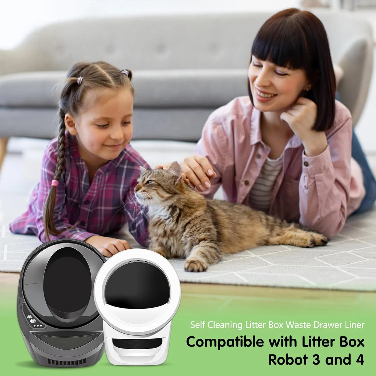 120 Pack Litter Box Bags, Compatible with Self Cleaning Litter Box Scooper Young/Luxury Pro/Litter-Robot 4 and 3, Automatic Litter Box Liners, Replacement Trash Bags with Drawstring, 24" x 29"