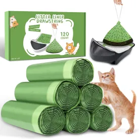 120 Pack Litter Box Bags, Compatible with Self Cleaning Litter Box Scooper Young/Luxury Pro/Litter-Robot 4 and 3, Automatic Litter Box Liners, Replacement Trash Bags with Drawstring, 24" x 29"