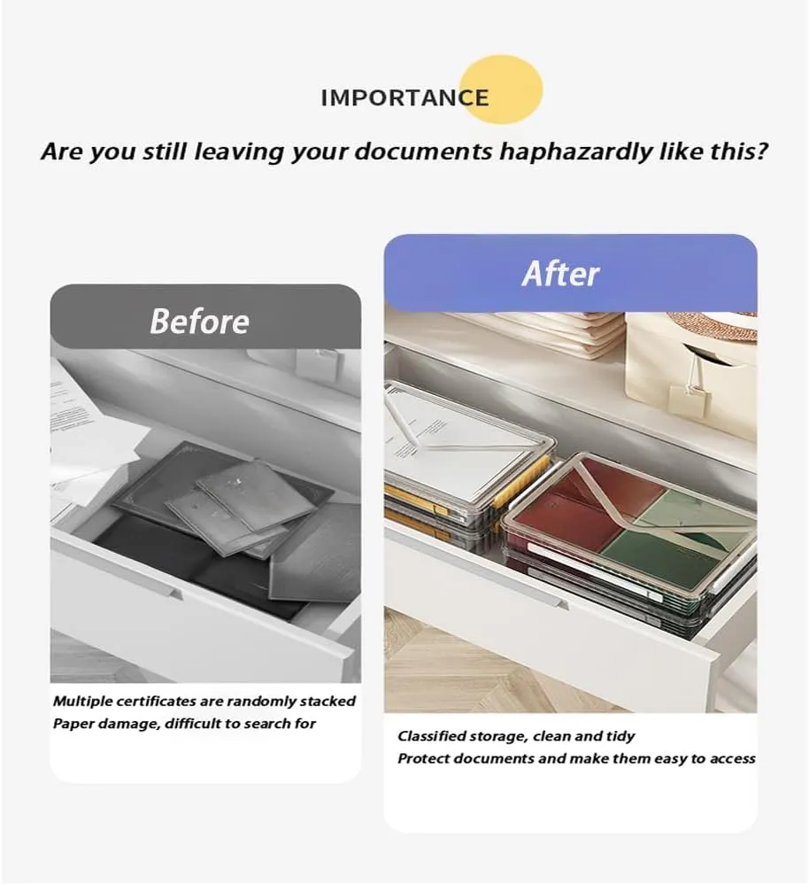 2 Pack Clear Plastic File Storage Boxes with Latching Lids, Transparent Certificate Organizer with Handle, Portable Project Case for Drawers, Clear Stackable File Box (White Latches, Small)
