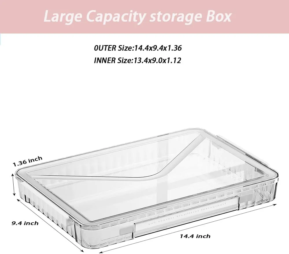 2 Pack Clear Plastic File Storage Boxes with Latching Lids, Transparent Certificate Organizer with Handle, Portable Project Case for Drawers, Clear Stackable File Box (White Latches, Small)