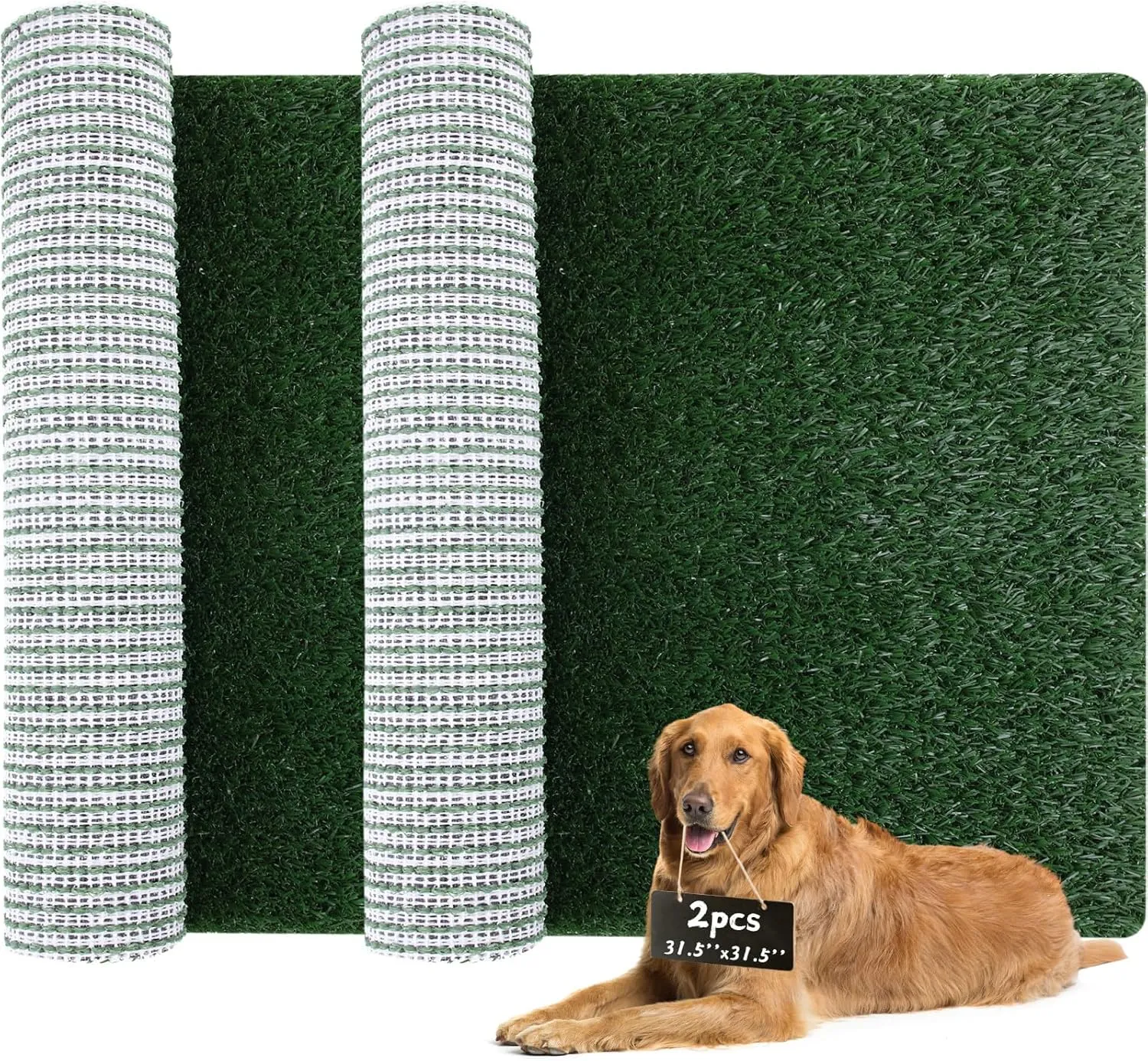 2pack Artificial Grass for Dog Potty,Dog Grass Pee Pad with Drainage Holes, Replacement Turf Mats for Potty Training Washable Realistic for Outdoor Indoor Pet Supply (31.5"x31.5")