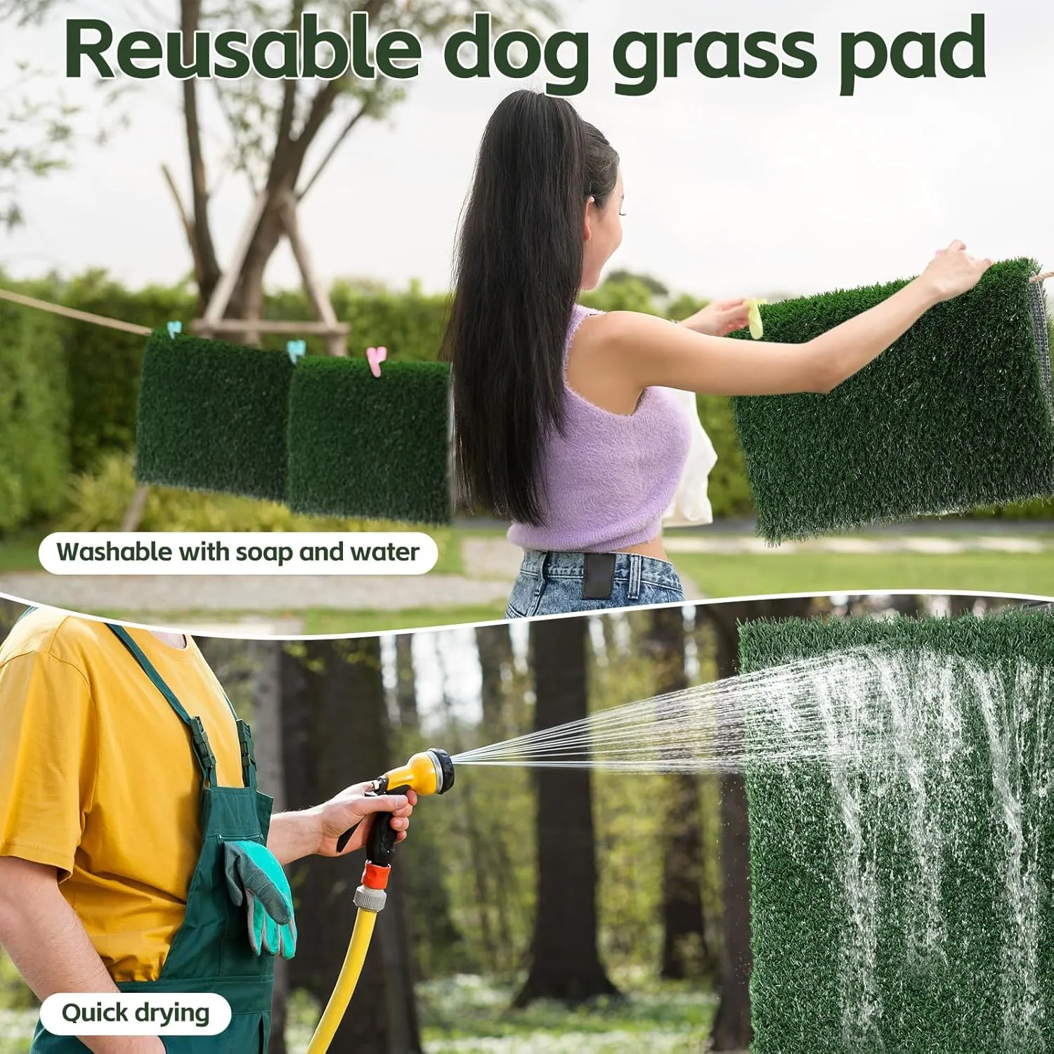 2pack Artificial Grass for Dog Potty,Dog Grass Pee Pad with Drainage Holes, Replacement Turf Mats for Potty Training Washable Realistic for Outdoor Indoor Pet Supply (31.5"x31.5")