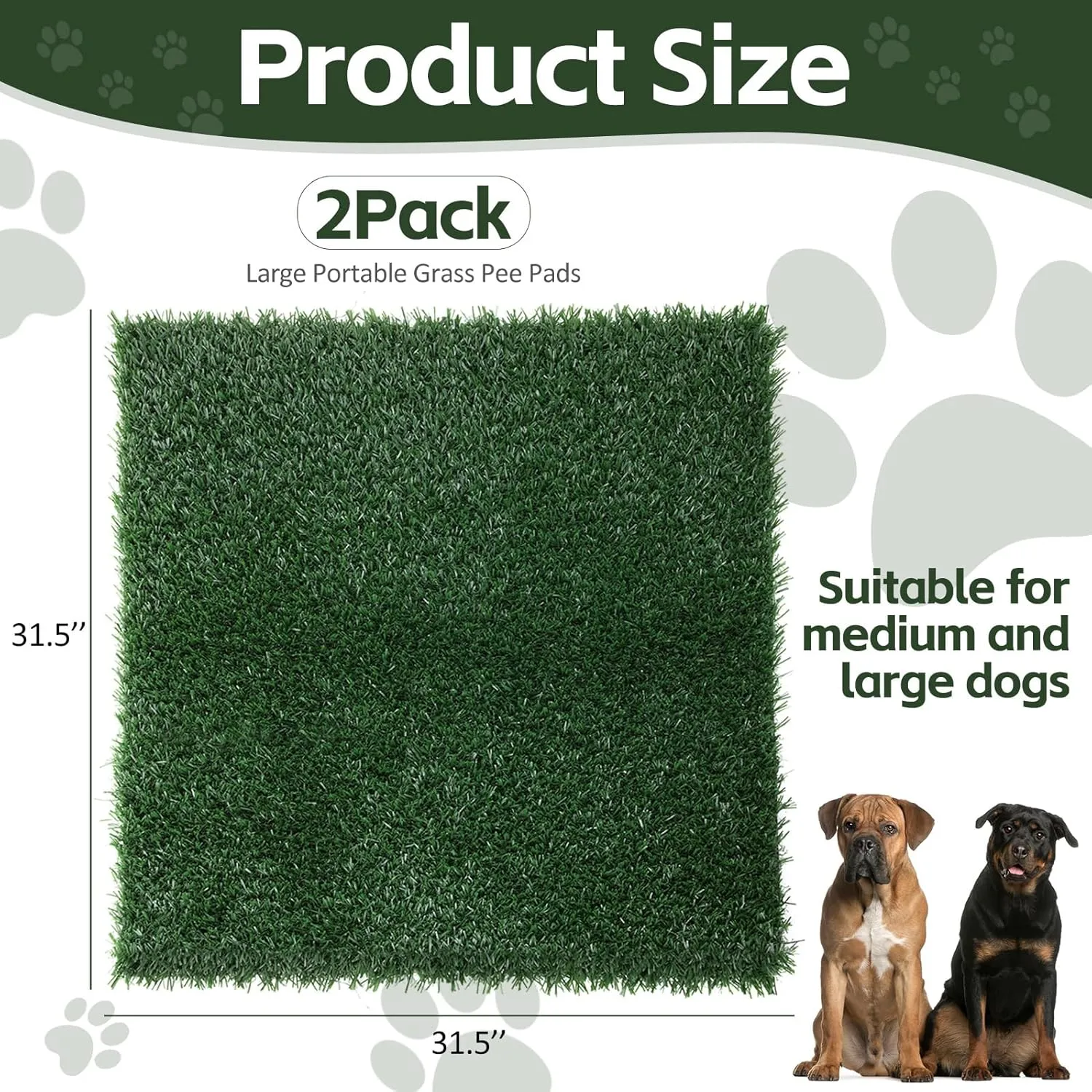2pack Artificial Grass for Dog Potty,Dog Grass Pee Pad with Drainage Holes, Replacement Turf Mats for Potty Training Washable Realistic for Outdoor Indoor Pet Supply (31.5"x31.5")