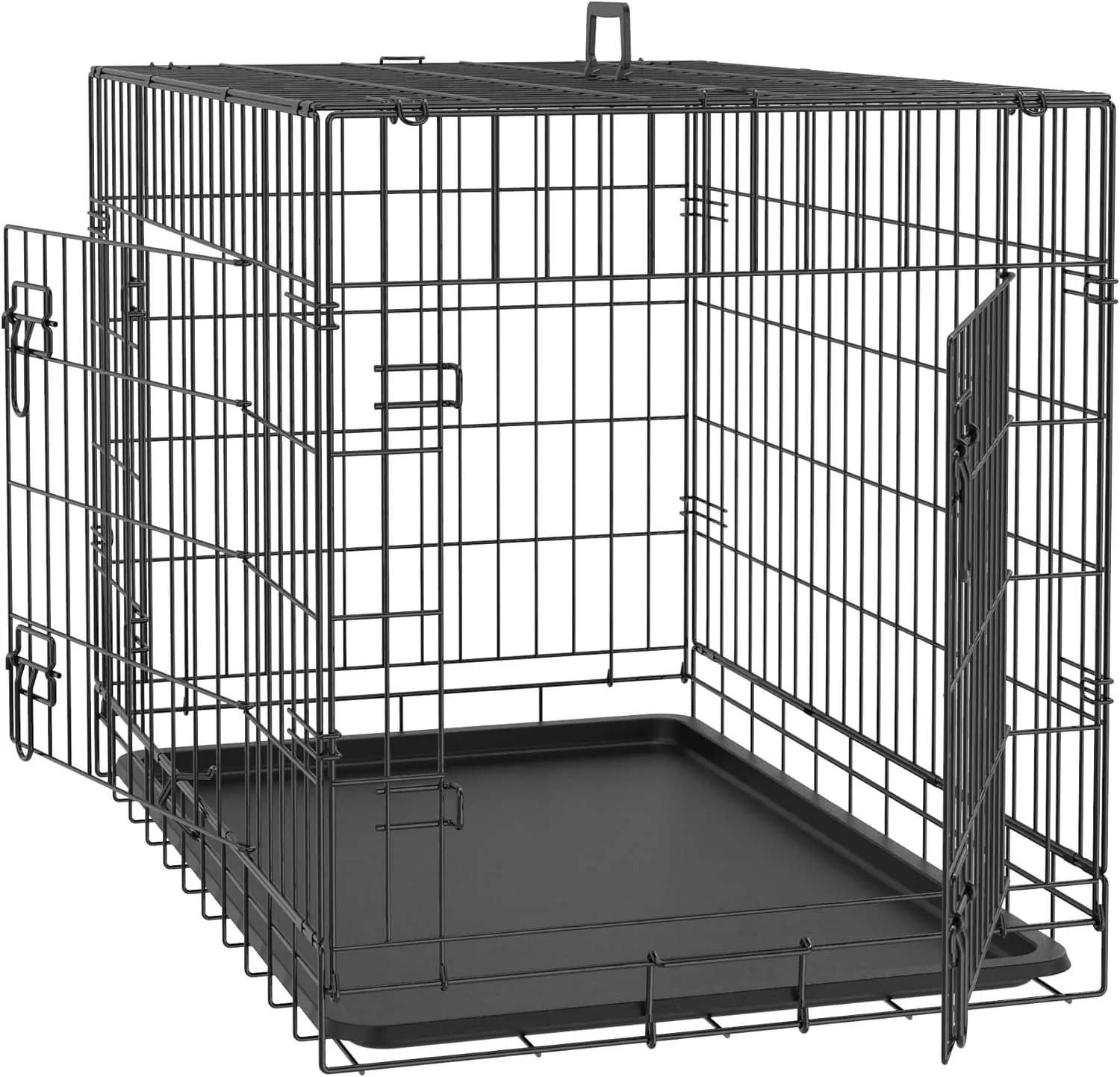 30/36/42 Inches Double Door Dog Crate Folding Metal Wire Dog Kennel Cage with Tray for Small/Medium/Large Dogs Indoor Outdoor Travel Use