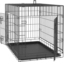 30/36/42 Inches Double Door Dog Crate Folding Metal Wire Dog Kennel Cage with Tray for Small/Medium/Large Dogs Indoor Outdoor Travel Use