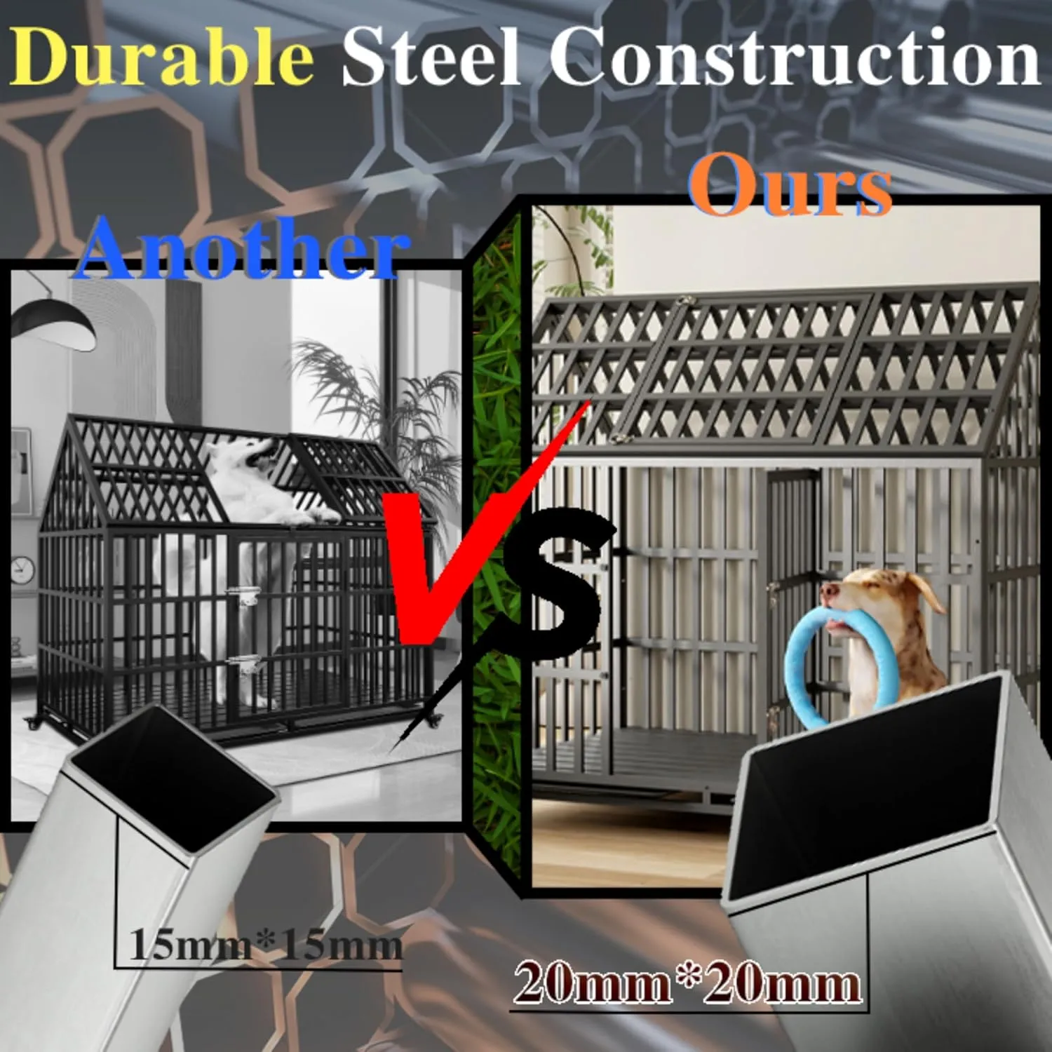 44 Inch Heavy Duty Dog Crate, Indestructible Escape Proof XL Metal Dog Kennel Cage for Large Medium Small Dogs, Indoor High Anxiety Pet Crate with 2 Door, 4 Lockable Wheels and Removable Tray