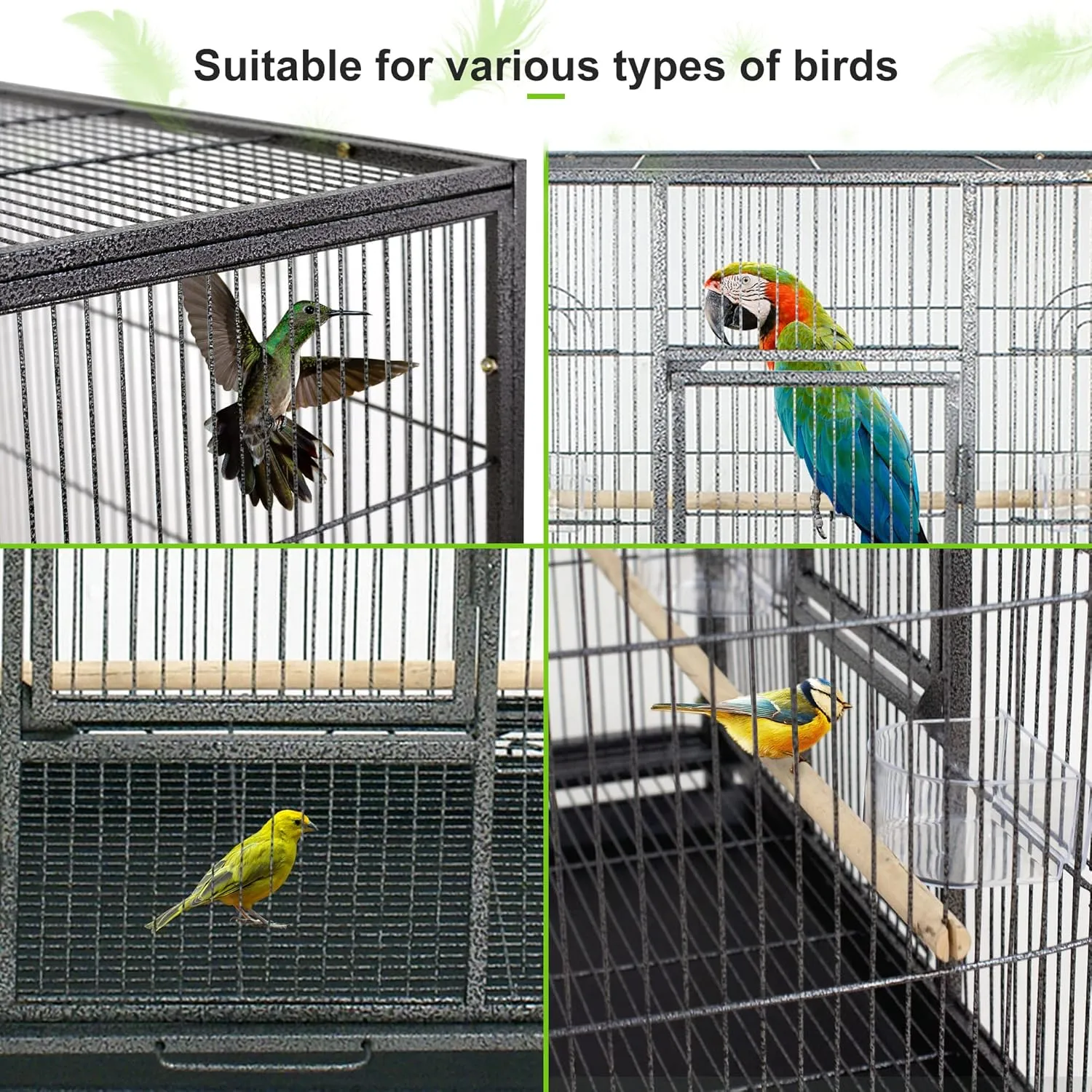 53-Inch Standing Wrought Iron Birdcage Large Parrot Flight Bird Cage with Rolling Stand Birdcages for Cockatiels African Grey Quaker Lovebird Canary Budgie Finch