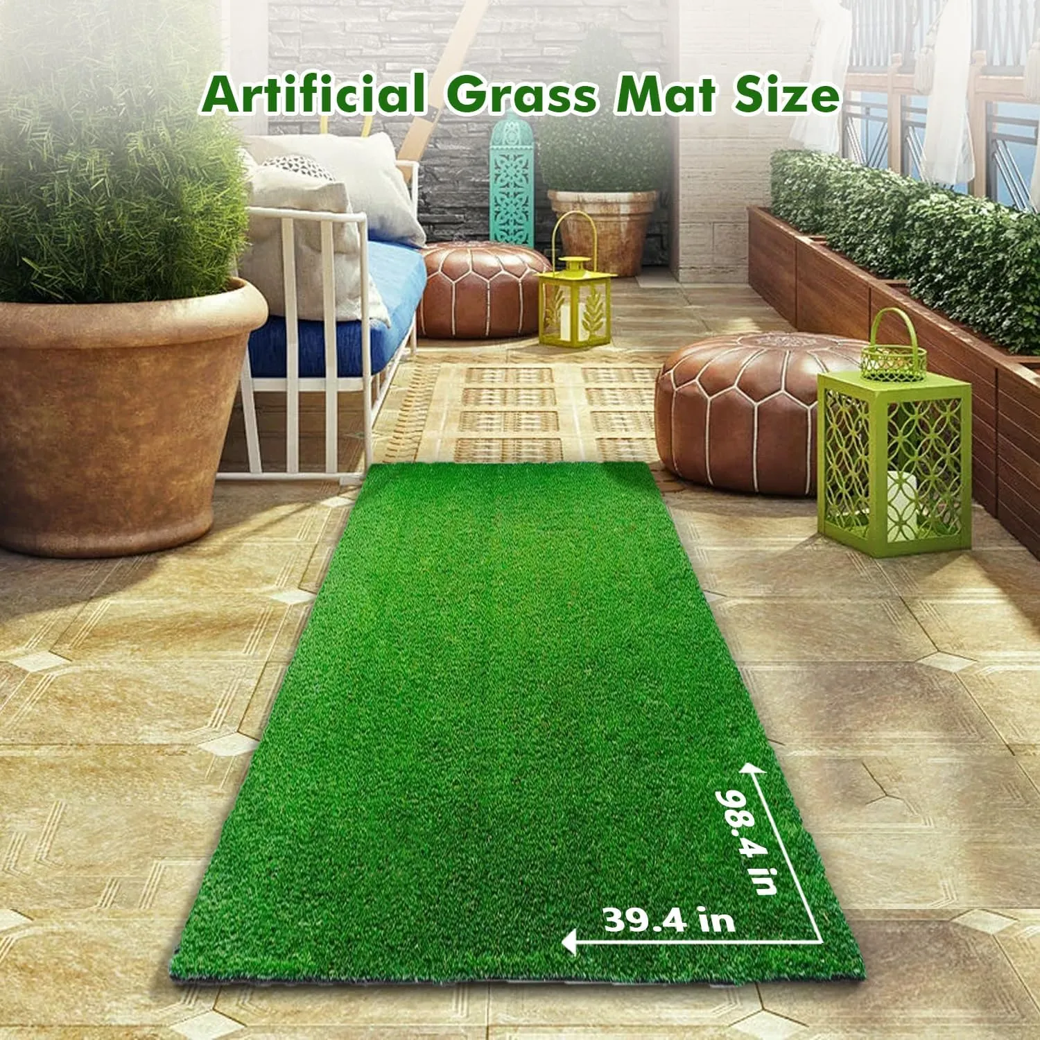 98.4 x 39.4in Dog Grass Pad, Extra Large Artificial Grass Turf Mat, Fake Grass for Large Dog Potty Training Indoor Outdoor Balcony Patio Lawn Decoration