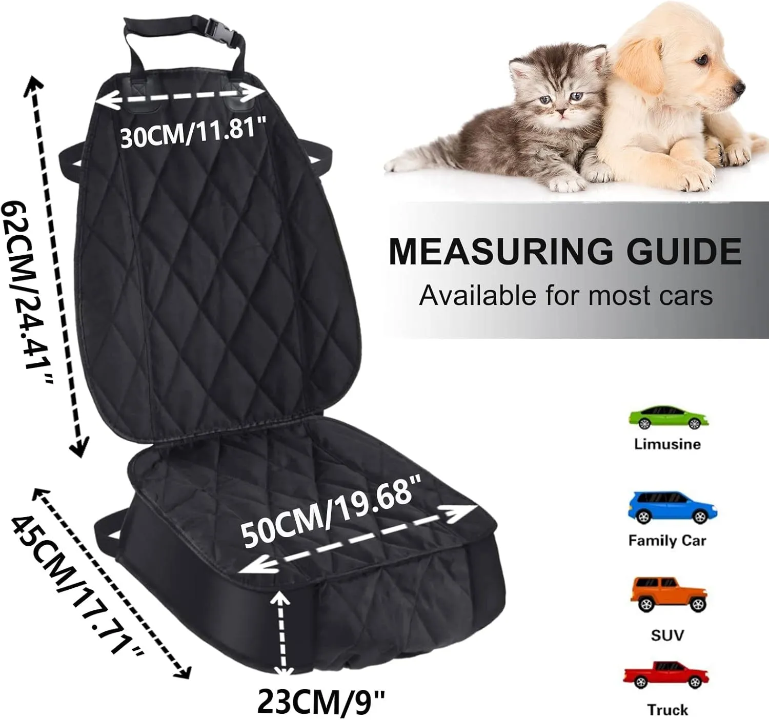 AsFrost Dog Seat Cover Cars Trucks SUVs, Thick 600D Heavy Duty Pets Car Seat Cover, Waterproof & Wear-Resistant Durable Nonslip Backing & Hammock Convertible, Black, 2 Pack