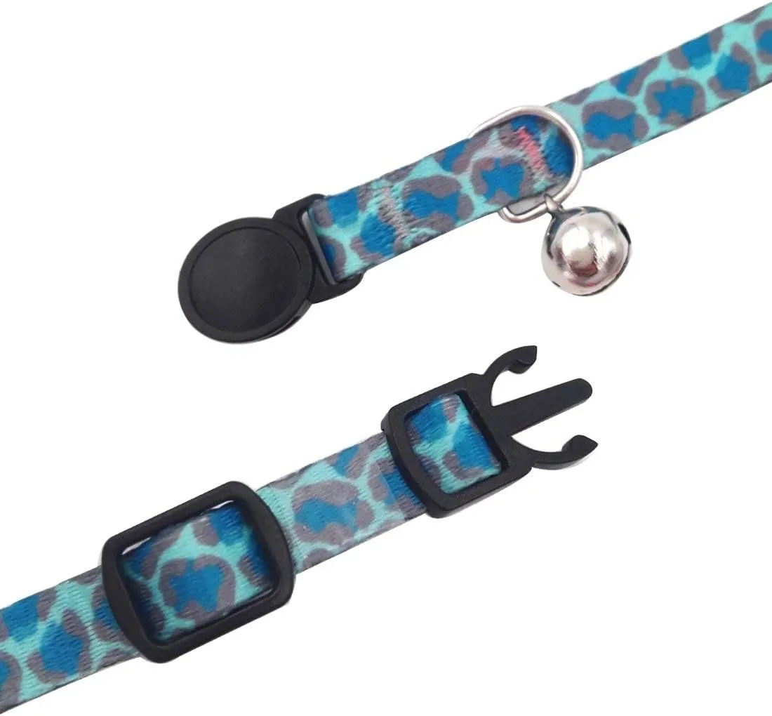 azuza 4 Pack Halloween Kitten Collar Breakaway,Quick Release Safe Buckle Adjustable Kitten Collars, Skull Crossbones, Crossbones, Pink Leopard and Blue Leopard