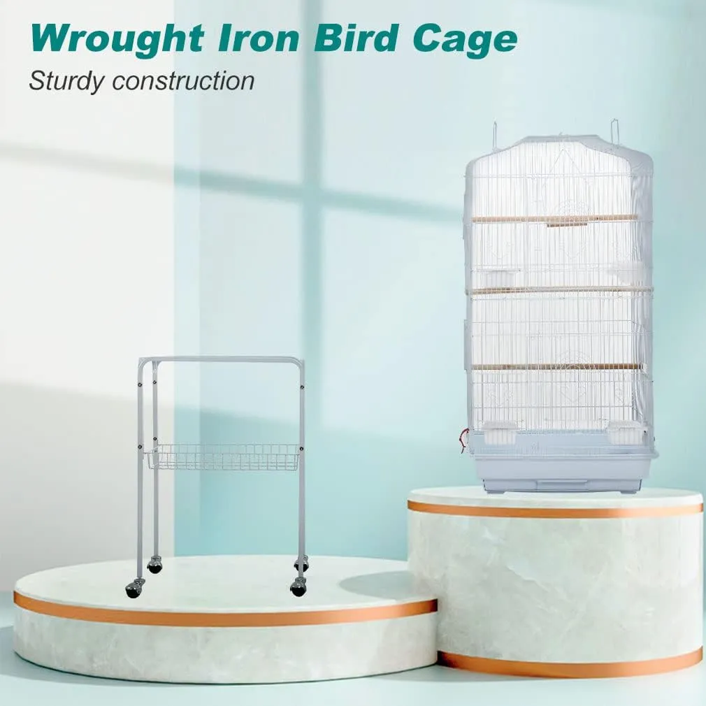 BestPet 64 inch Wrought Iron Bird Cage for Parakeets Medium Small Parrots Parakeet Cage with Detachable Rolling Stand & Play Open Top for Cockatiels Lovebird Finches Canaries,White