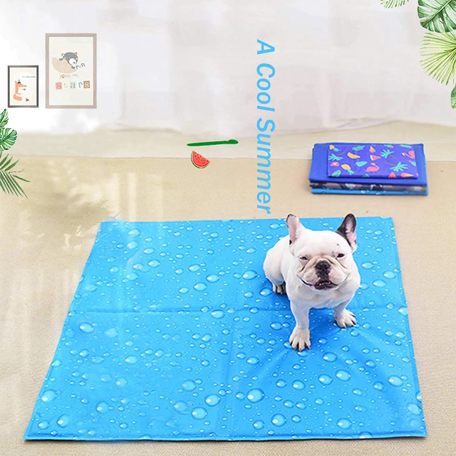 Blue Raindrops Pattern Pets Cooling Mat