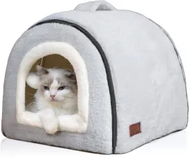 Cat Bed for Indoor CatsFoldable cat caveAnti-Slip & Water-Resistant Bottomcat Houses for Indoor Cats or Small Dogs, Kitten Tent, Rabbit Bed2 in 1 pet Bed (Grey)