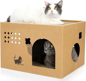 Cat Cardboard House with 2 PCS Scratching PadsLarge Cat Scratcher Bed Cat Scratchers Lounge for Indoor Cats with Corrugated Board Detachable Cat Scratcher Box for Cats.(Cactus) 1