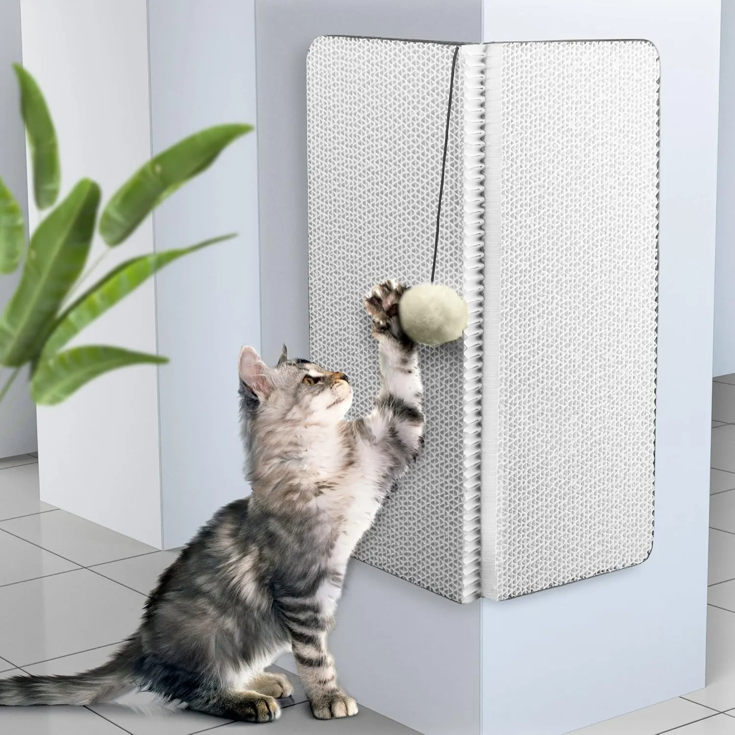 Cat Corner Scratcher - Innovative Cat Scratch Pad for Wall and Corner - Durable and Fun Cat Wall Scratcher for Sharp Claws - White