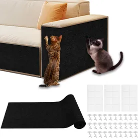 Cat Scratch Furniture Protector, 78.7"x15.8" Large Self-Adhesive Mat, Trimmable Scratch-Resistant Carpet for Sofa, Wall, Cat Tree & Door Protection, Durable Indoor Cat Scratcher Mat (Black)