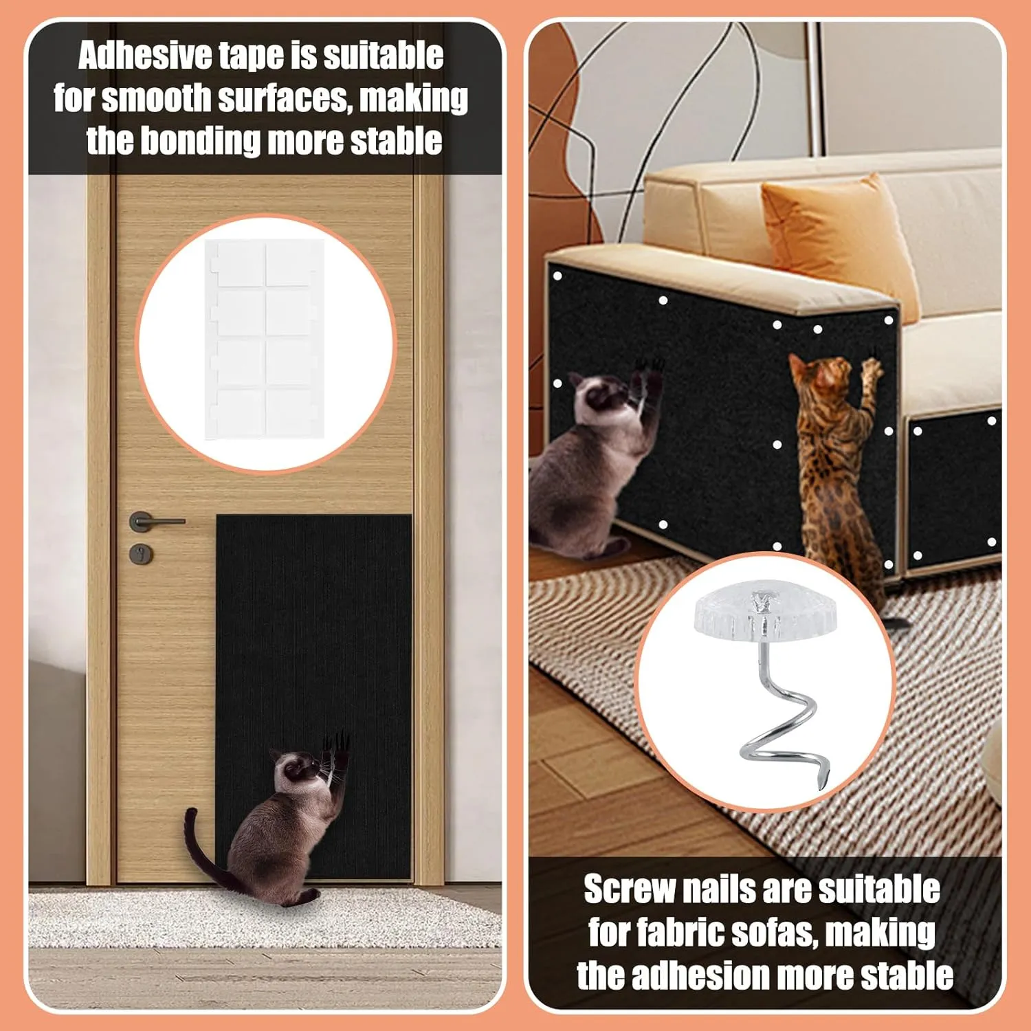 Cat Scratch Furniture Protector, 78.7"x15.8" Large Self-Adhesive Mat, Trimmable Scratch-Resistant Carpet for Sofa, Wall, Cat Tree & Door Protection, Durable Indoor Cat Scratcher Mat (Black)