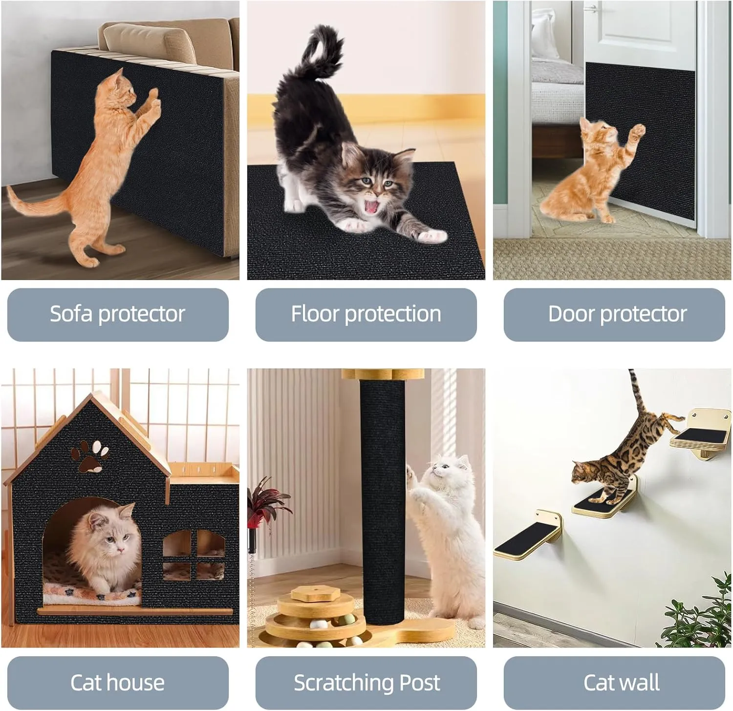 Cat Scratch Mat 78.7"x15.8",Replacement Cat Scratching Post or Cat Scratch Pad,DIY Cat Tree Shelf,Decoration Cat Tower,Protector Couch Furniture or Wall (Black)