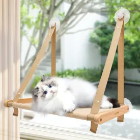 Cat Window Perch - Cat Hammock Bed for Cats Inside, Solid Wood Frame, Foldable, 4 Suction Cups, Soft Cushion Machine Washable, Load Weight Up to 40lbs