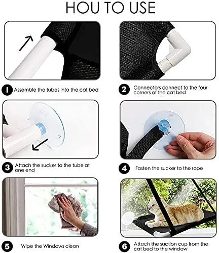 Cat Window Perch, Cat Hammock with 4 Durable Heavy Duty Suction Cups (Black)