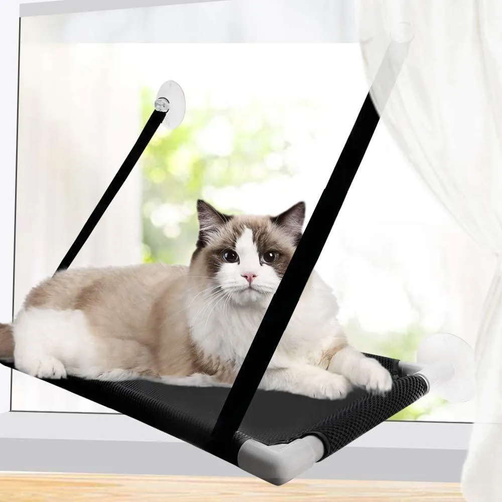 Cat Window Perch, Cat Hammock with 4 Durable Heavy Duty Suction Cups (Black)
