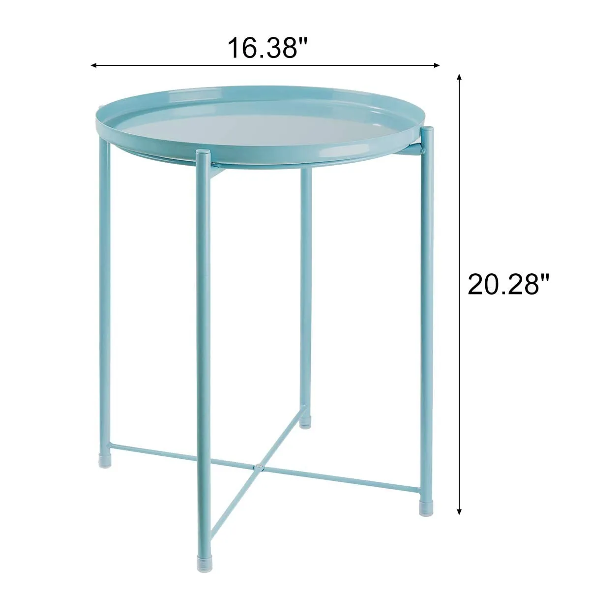 CERBIOR Tray End Table, Round Metal Tray Table Side Sofa Table Anti-Rust and Waterproof Outdoor & Indoor Snack Table Accent Coffee Table Blue