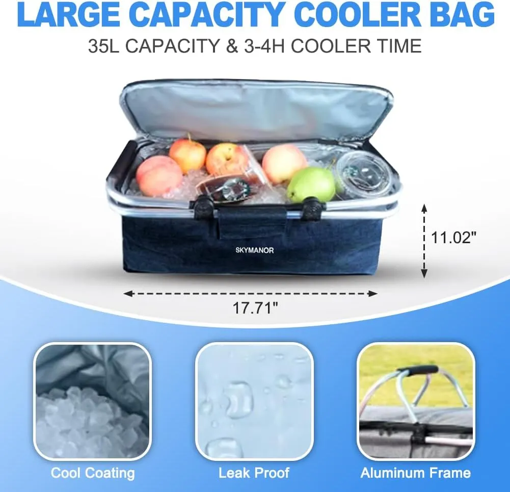 Collapsible Wagon with Removable Canopy, 3-in-1 Heavy Duty Garden Cart with Big All-Terrain Wheels, Brakes, Adjustable Push Pull Handle, Cooler Bag, 300LBS Wagon Cart for Camping (Blue)
