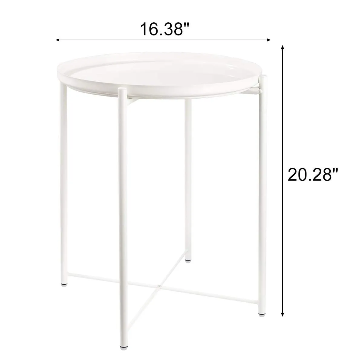 danpinera White End Table, Outdoor White Side Table for Small Spaces Accent Patio Side Table Round Metal Coffee Table Waterproof Removable Tray Table Living Room Bedroom Balcony Office Milky White
