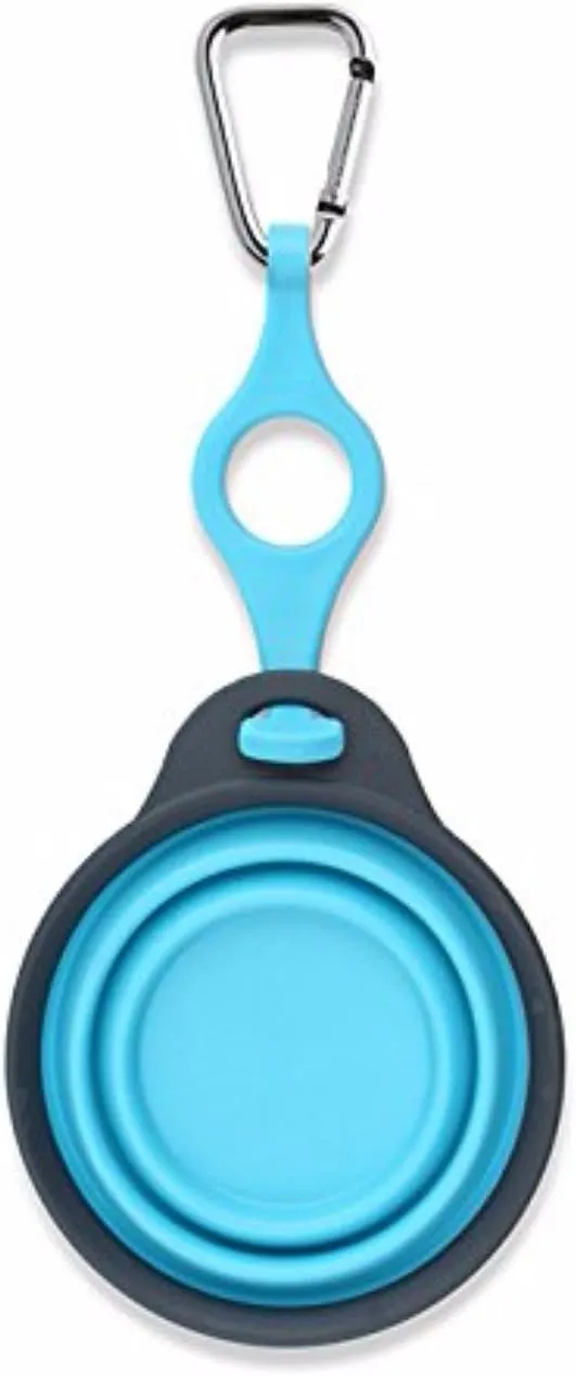 Dexas Popware for Pets Travel Pet Cup with Bottle Holder and Carabiner, Gray/Blue