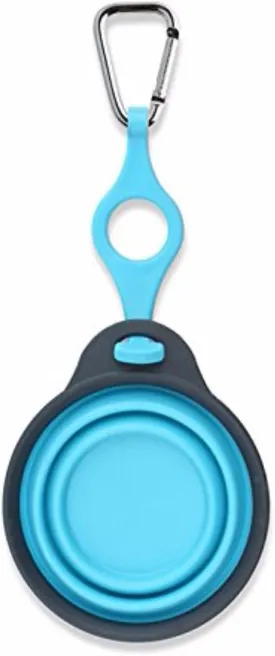 Dexas Popware for Pets Travel Pet Cup with Bottle Holder and Carabiner, Gray/Blue