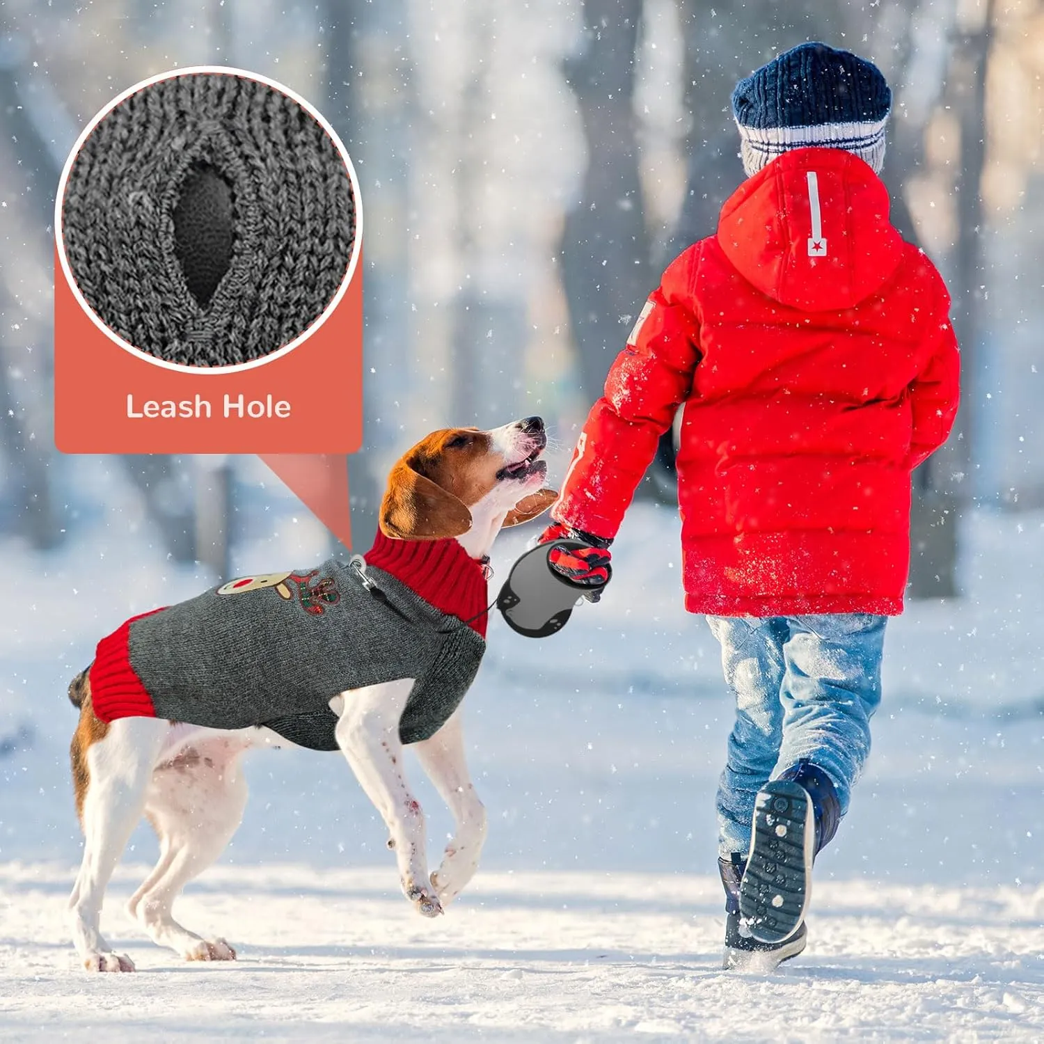 Dog Christmas Sweater Cute Grey Reindeer Xmas Dog Cat Outfit New Year Holiday Costumes Puppy Cat Sweater with Leash Hole for Small Medium Large Dogs Girl Boy Turtleneck Winter Warm Pet Clothes