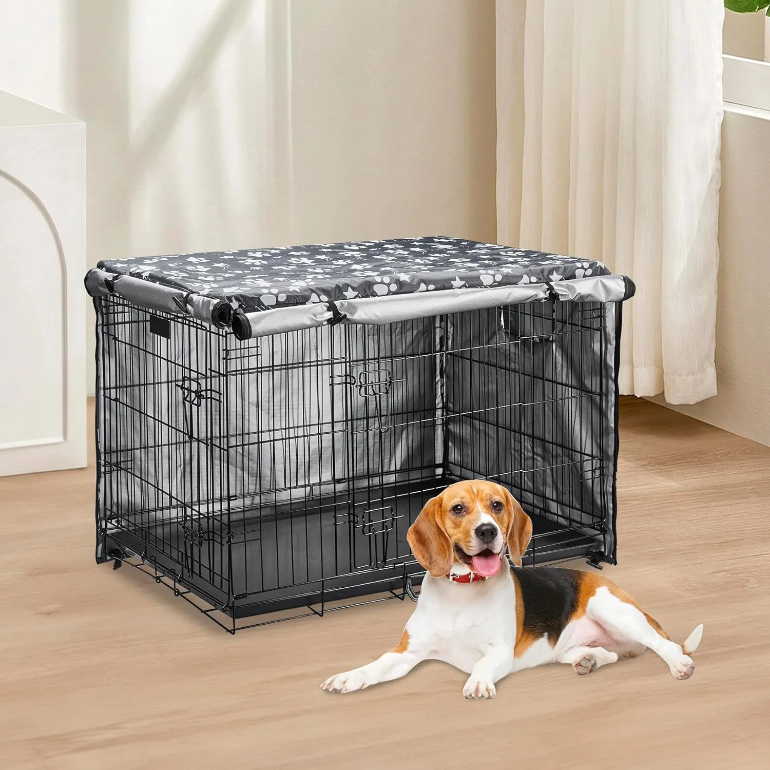 Dog Crate Cover 42 inch - Double Door, Dog Kennel Indoor, Waterproof Dog Kennel Cover with Air Vent Window, for Indoor/Outdoor Most Wire Dog Crate(Grey)