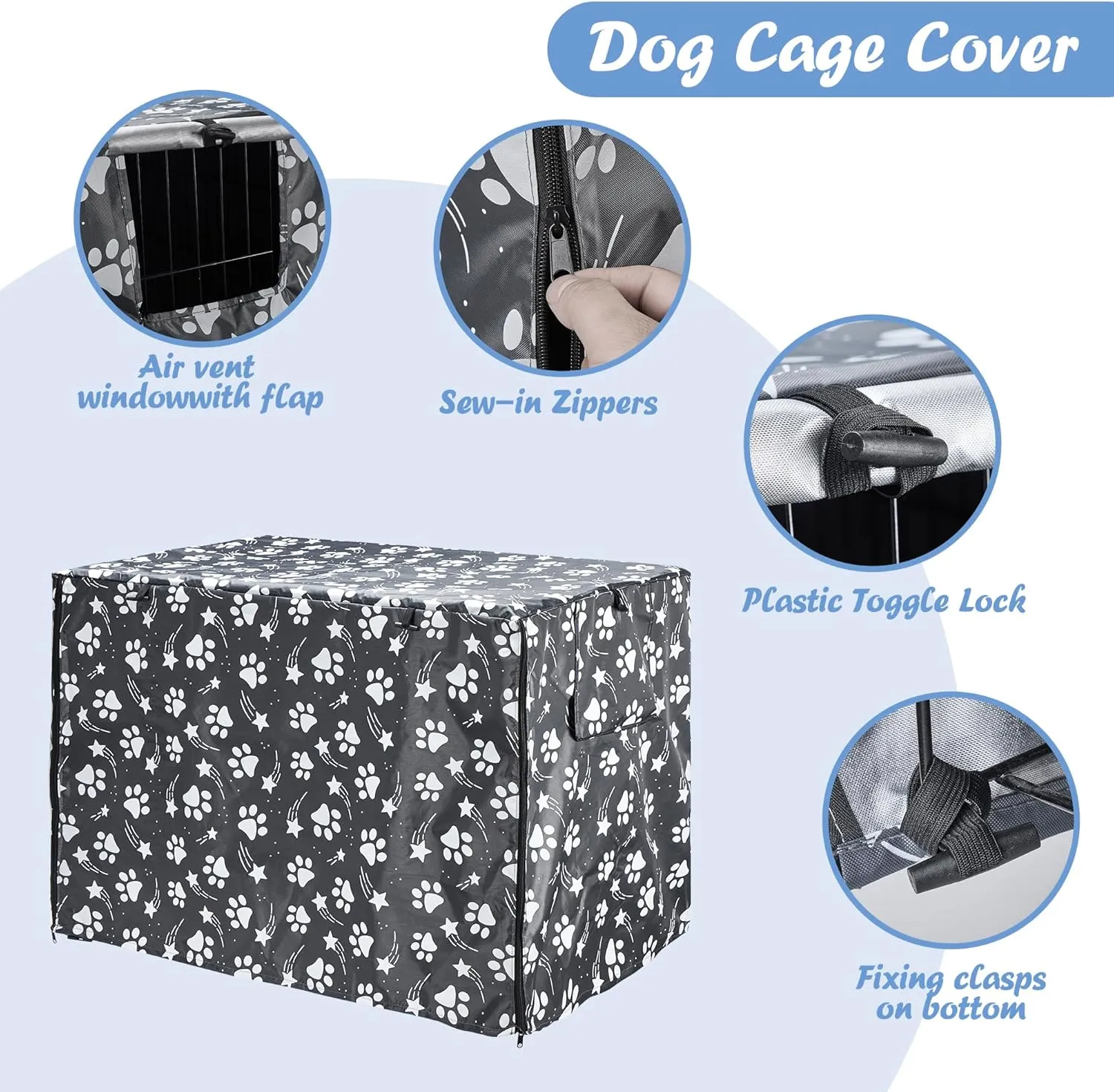 Dog Crate Cover 42 inch - Double Door, Dog Kennel Indoor, Waterproof Dog Kennel Cover with Air Vent Window, for Indoor/Outdoor Most Wire Dog Crate(Grey)