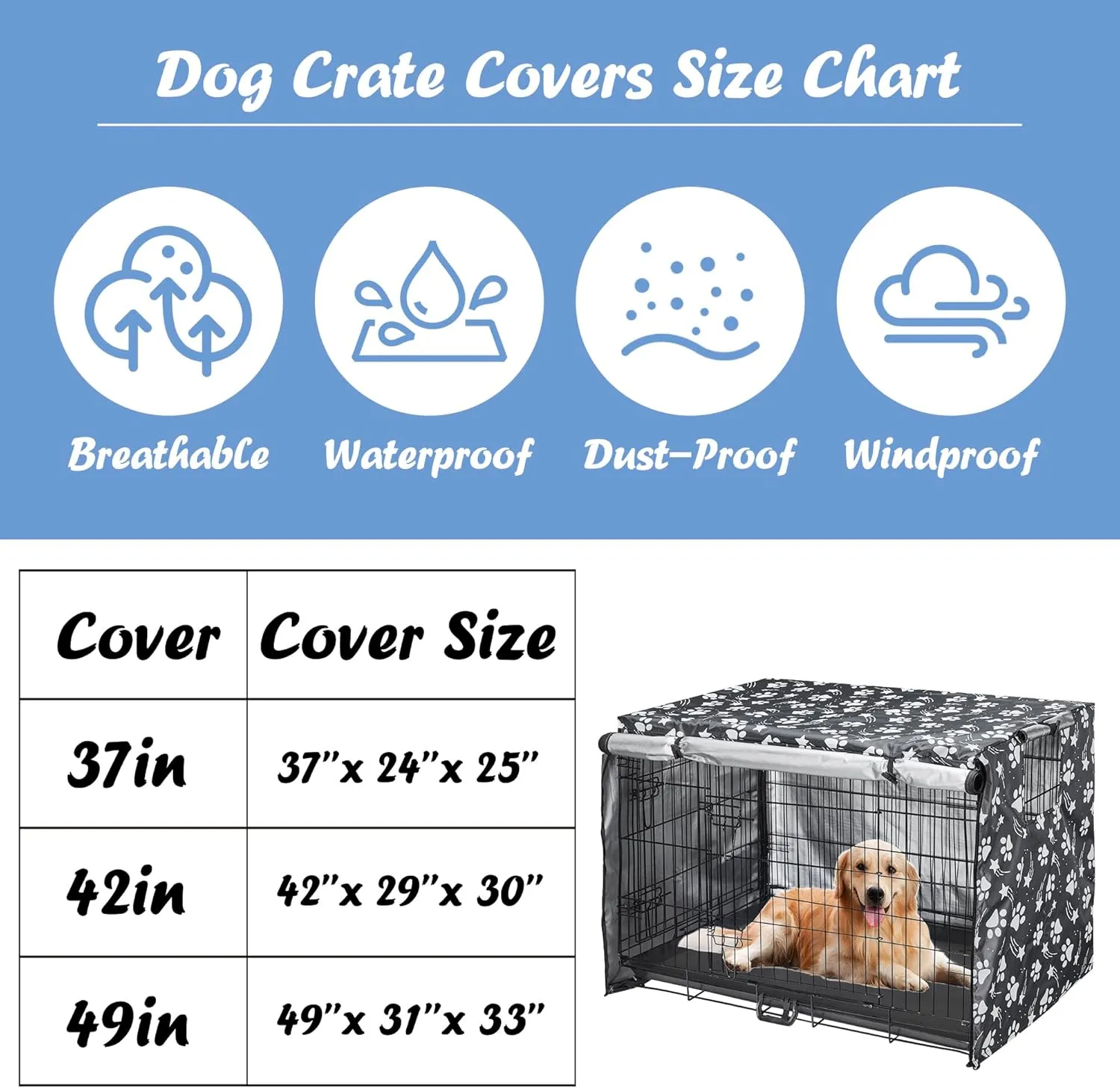Dog Crate Cover 42 inch - Double Door, Dog Kennel Indoor, Waterproof Dog Kennel Cover with Air Vent Window, for Indoor/Outdoor Most Wire Dog Crate(Grey)