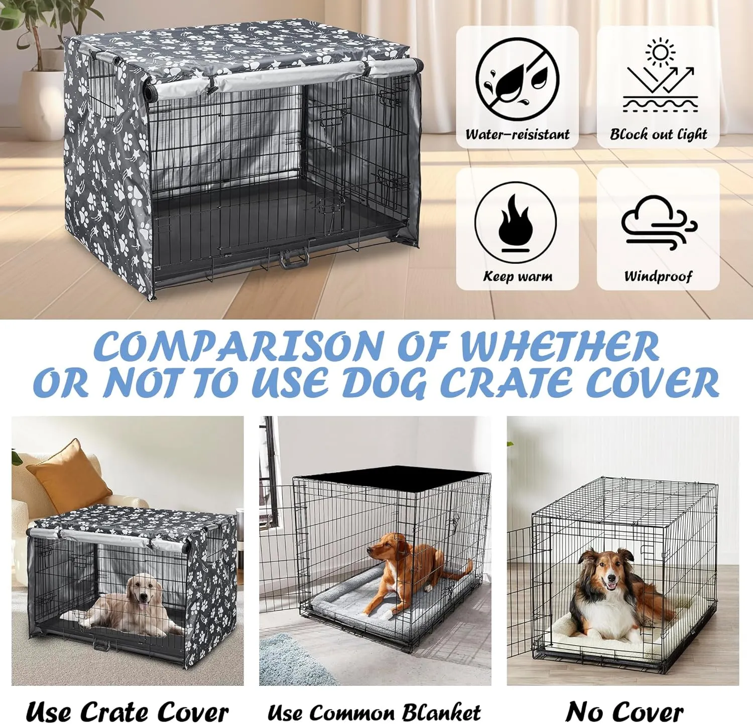 Dog Crate Cover 42 inch - Double Door, Dog Kennel Indoor, Waterproof Dog Kennel Cover with Air Vent Window, for Indoor/Outdoor Most Wire Dog Crate(Grey)