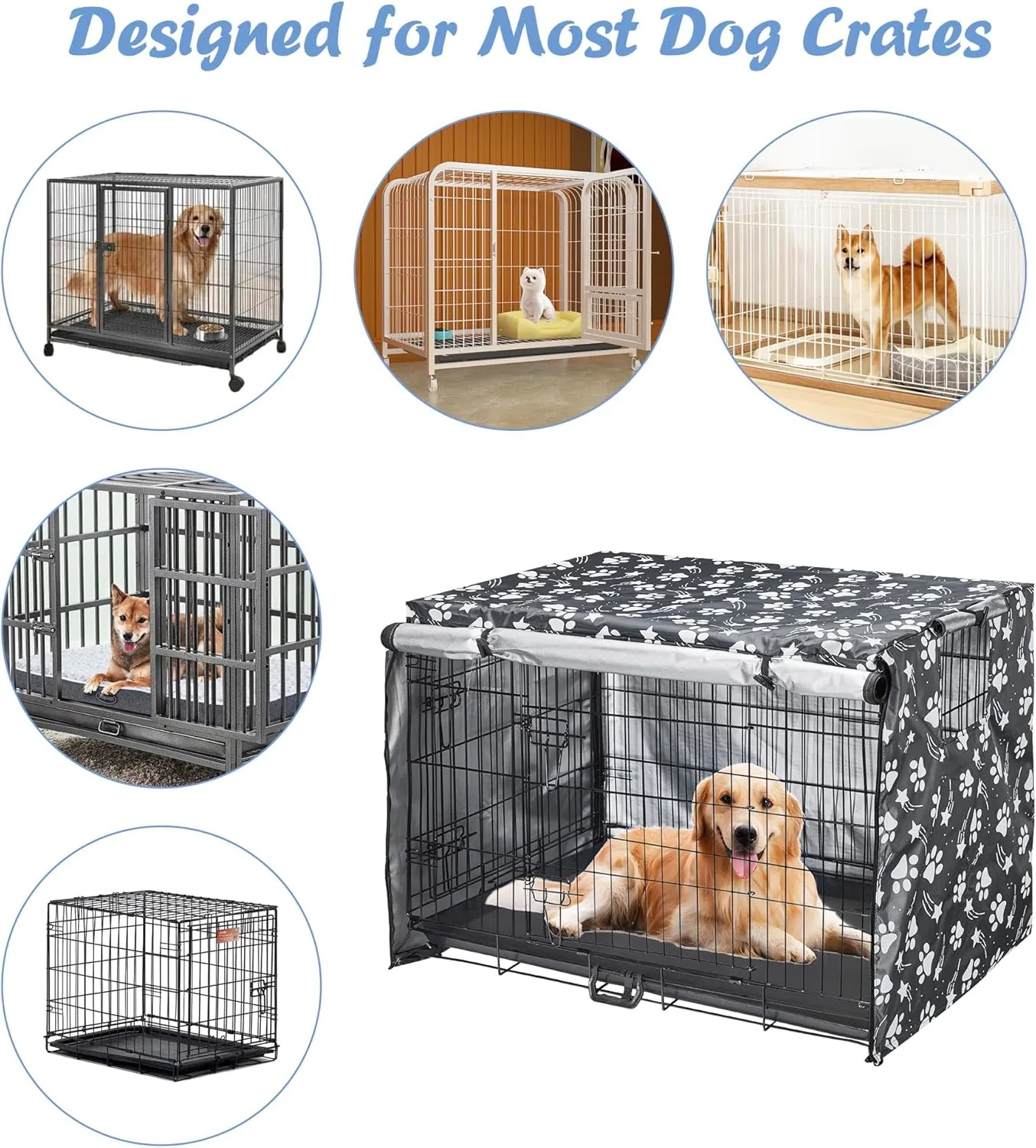 Dog Crate Cover 42 inch - Double Door, Dog Kennel Indoor, Waterproof Dog Kennel Cover with Air Vent Window, for Indoor/Outdoor Most Wire Dog Crate(Grey)