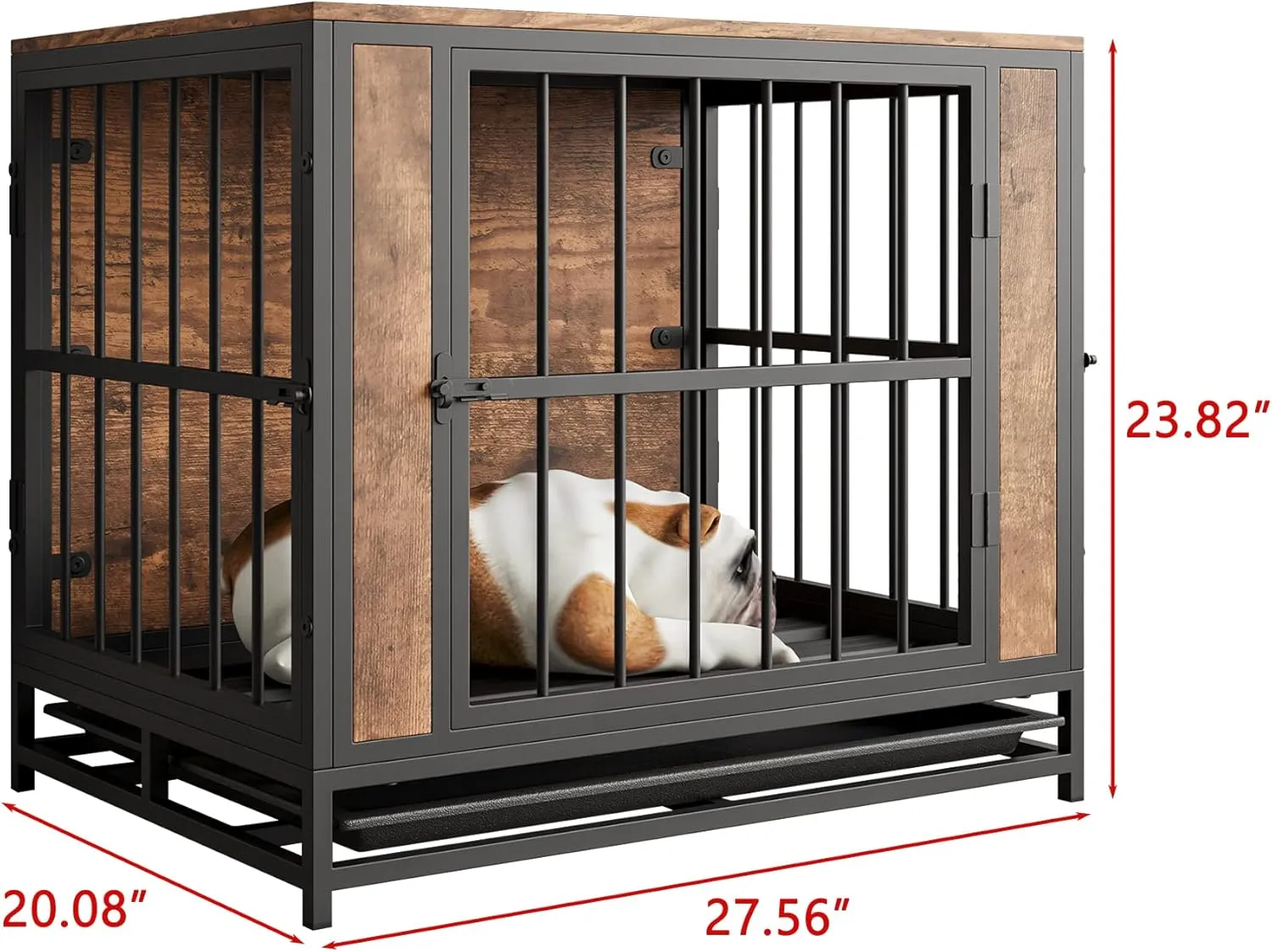 Dog Crate Furniture, Metal and Wooden Dog Crate, Dog Kennels with 3 Doors Indoor, Pet Puppy Crate End Table for Small Dog, Heavy Duty Dog House, Rustic Black and Brown