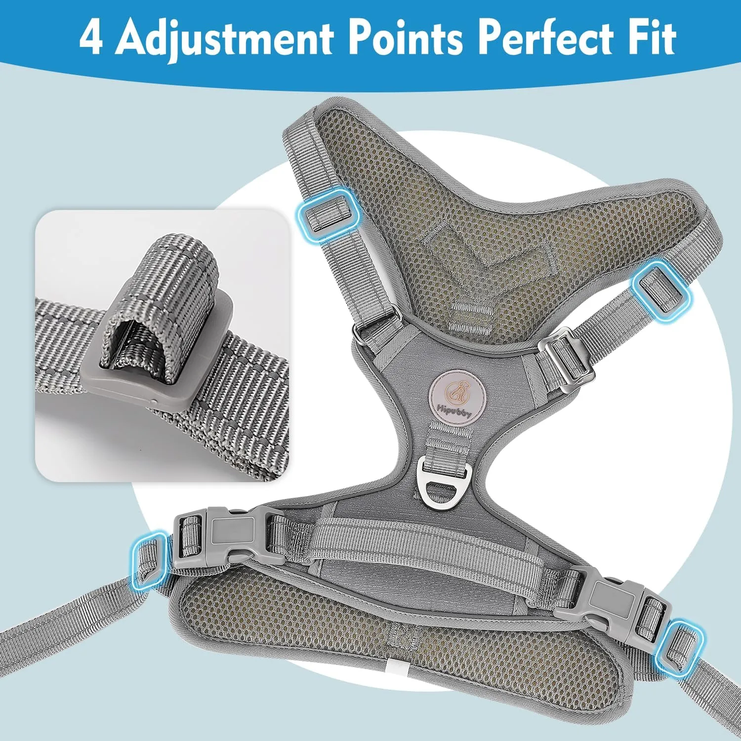 Dog Harness for Large Dogs, No Pull Pet Harness with 2 Metal Rings and Control Handle, Adjustable Soft Dog Vest with Reflective Strips, Easy Walking and Training for Large Dogs, Grey, L