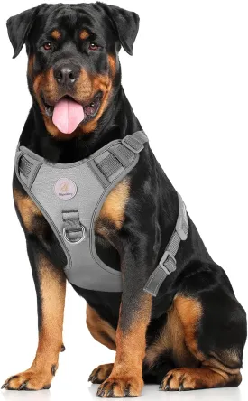 Dog Harness for Large Dogs, No Pull Pet Harness with 2 Metal Rings and Control Handle, Adjustable Soft Dog Vest with Reflective Strips, Easy Walking and Training for Large Dogs, Grey, L