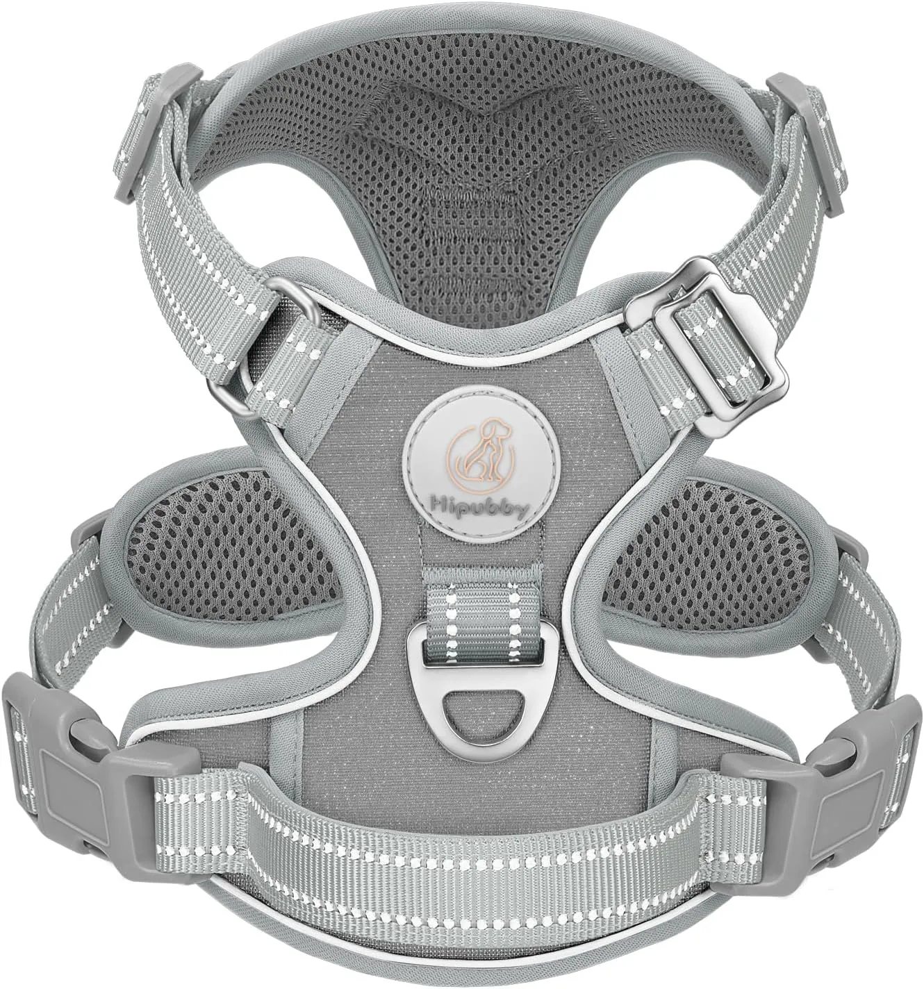 Dog Harness for Large Dogs, No Pull Pet Harness with 2 Metal Rings and Control Handle, Adjustable Soft Dog Vest with Reflective Strips, Easy Walking and Training for Large Dogs, Grey, L