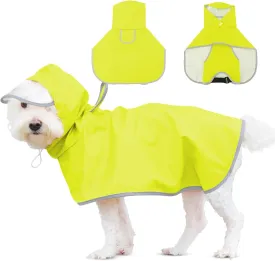 Dog Raincoat with Clear Hood, Waterproof Jacket for Small Dogs, Adjustable Belly Strap, Neon Green, S