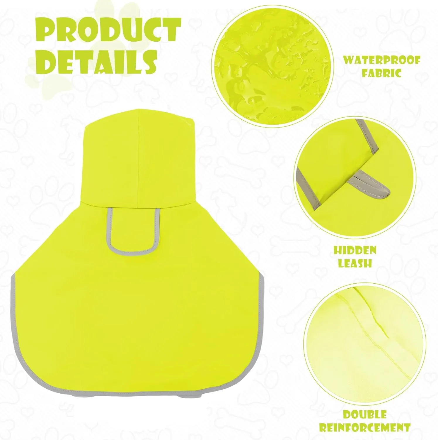 Dog Raincoat with Clear Hood, Waterproof Jacket for Small Dogs, Adjustable Belly Strap, Neon Green, S