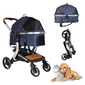 Dog Stroller for Small Medium Dogs, 3 in 1 Folding Pet Stroller Up to 33 lbs, 4 Wheels Pet Strolling Cart, Cat Dog Travel Carrier with Storage Basket and Cup Holder