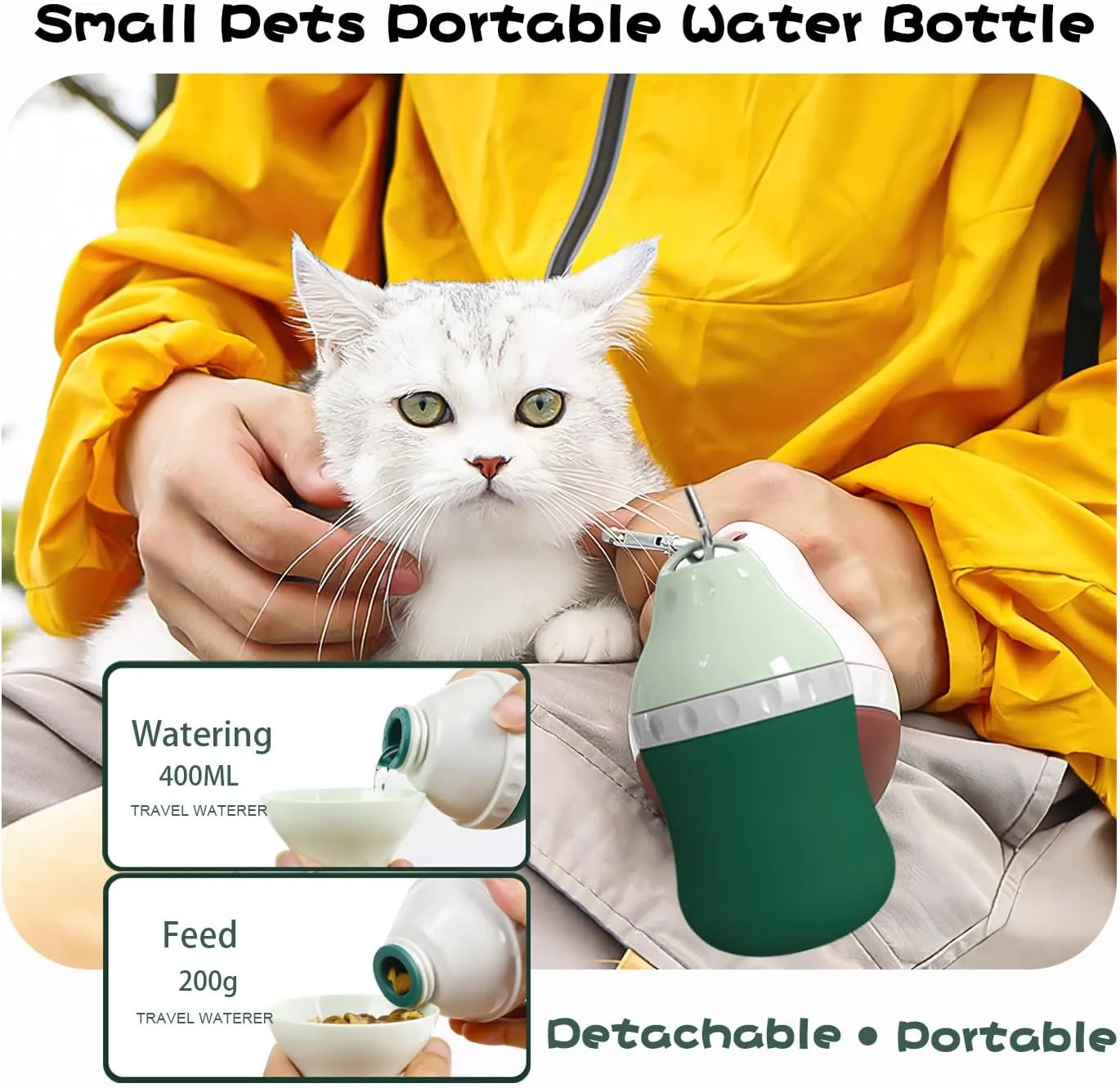 Dog Travel Water Bottle Detachable Bowl Leak Proof Portable Silicone Bottle BodyCollapsible and Suitable for Small Pets for Outdoor Walking, Hiking, Travel (Green, 400 ml)