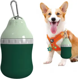 Dog Travel Water Bottle Detachable Bowl Leak Proof Portable Silicone Bottle BodyCollapsible and Suitable for Small Pets for Outdoor Walking, Hiking, Travel (Green, 400 ml)