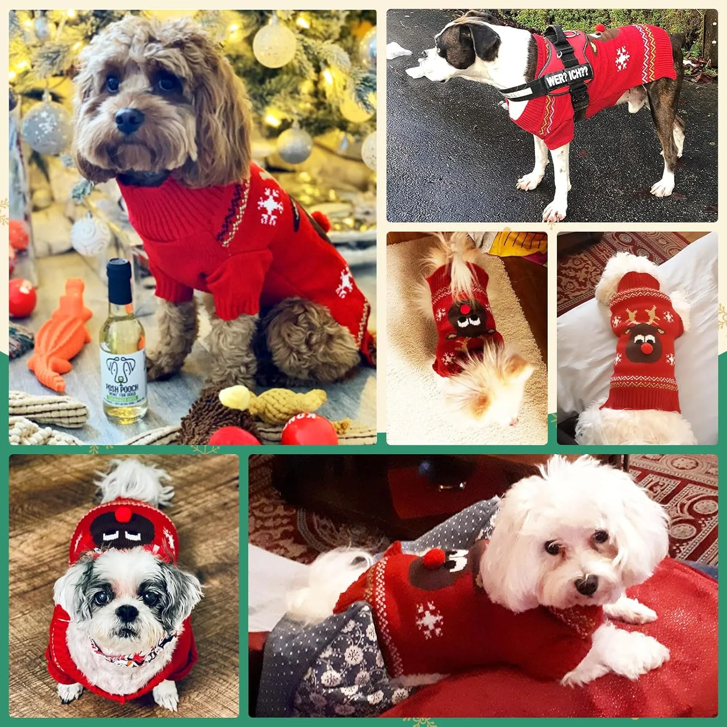Dog Ugly Christmas Sweater Red Elk Xmas Dog Cat Outfit New Year Holiday Costumes Puppy Cat Sweater with Leash Hole for Small Medium Large Dogs Girl Boy Turtleneck Winter Warm Pet Clothes