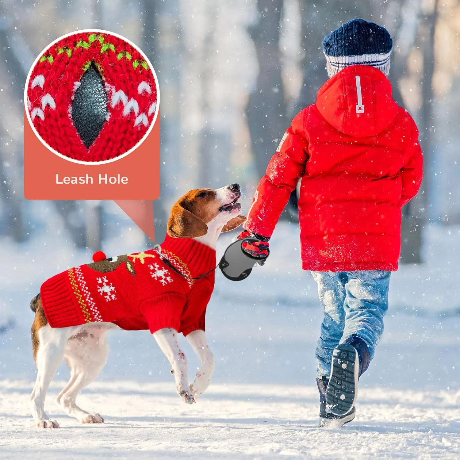 Dog Ugly Christmas Sweater Red Elk Xmas Dog Cat Outfit New Year Holiday Costumes Puppy Cat Sweater with Leash Hole for Small Medium Large Dogs Girl Boy Turtleneck Winter Warm Pet Clothes
