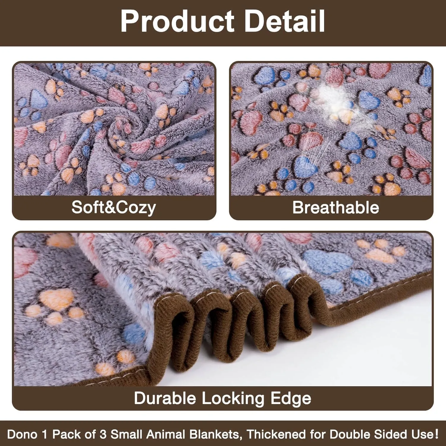 Dono 1 Pack 3 Dog Blankets for Small Dogs, Soft Fluffy Paw Print Pattern Fleece Pet Blanket Warm Sleep Mat, Puppy Kitten Blanket Doggy Mat for Dog Cat Kitten Doggy -23 * 16in (L(41 * 31"), Bone-2)