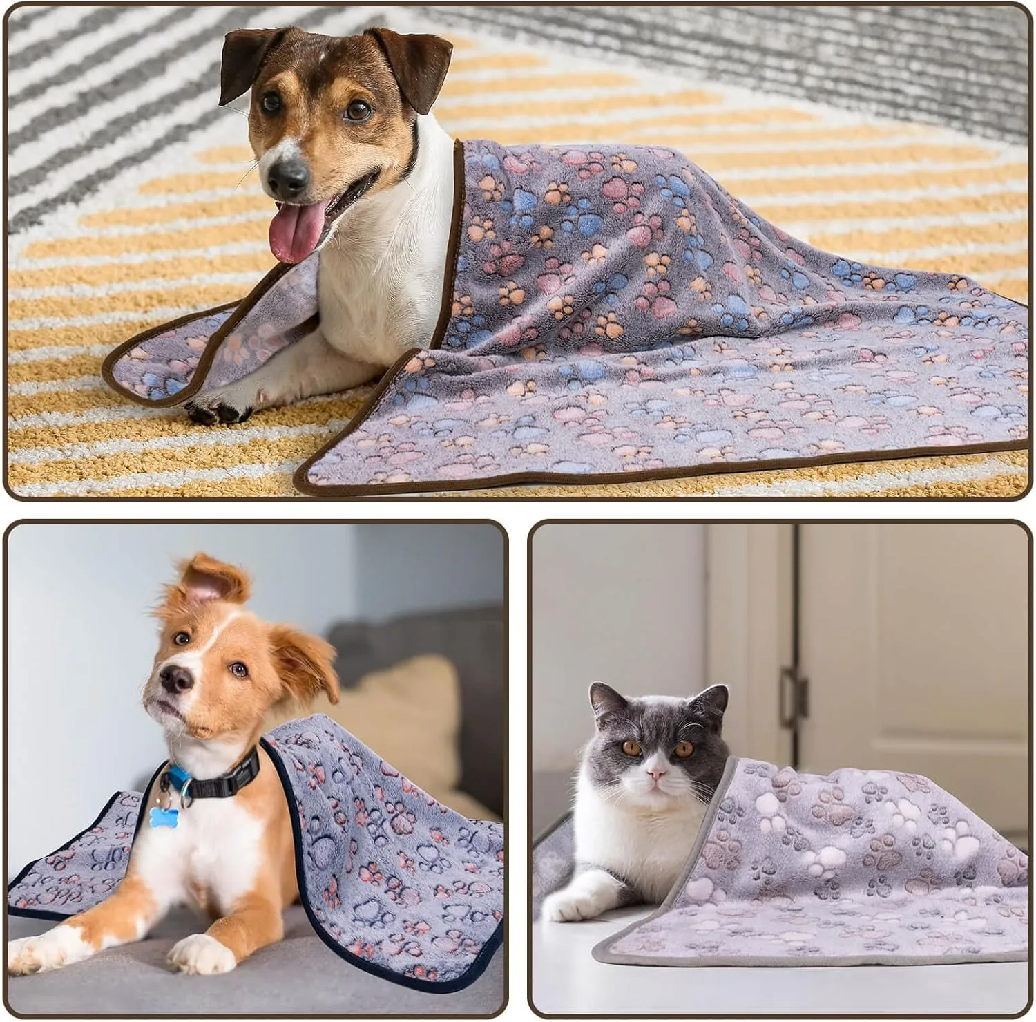 Dono 1 Pack 3 Dog Blankets for Small Dogs, Soft Fluffy Paw Print Pattern Fleece Pet Blanket Warm Sleep Mat, Puppy Kitten Blanket Doggy Mat for Dog Cat Kitten Doggy -23 * 16in (L(41 * 31"), Bone-2)