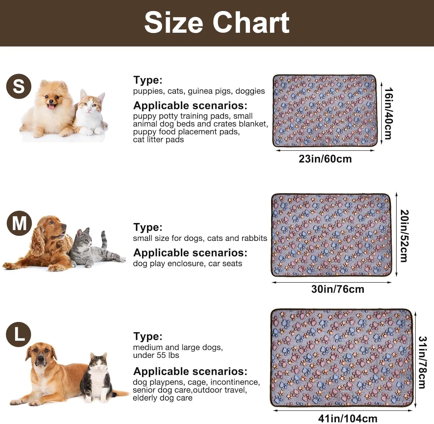 Dono 1 Pack 3 Dog Blankets for Small Dogs, Soft Fluffy Paw Print Pattern Fleece Pet Blanket Warm Sleep Mat, Puppy Kitten Blanket Doggy Mat for Dog Cat Kitten Doggy -23 * 16in (L(41 * 31"), Bone-2)